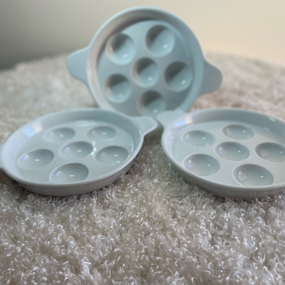 White Porcelain Escargot Or Mushroom Dishes Set of 3